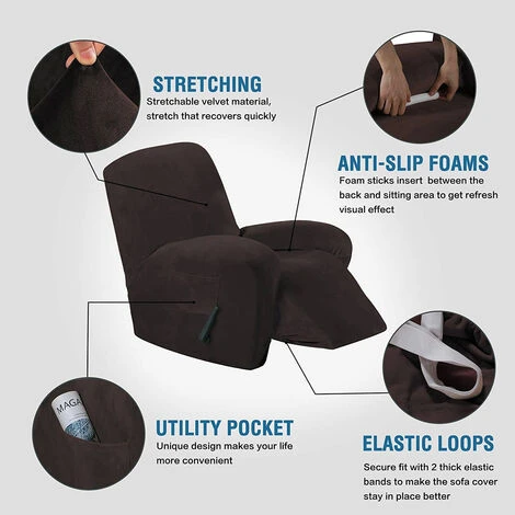 Elastic Recliner Sofa Protector Chair Couch Slipcover Armchair Cover Brown - Image 3