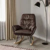 Livingandhome Brown Modern Leather Rocking Chair With Oak Runner