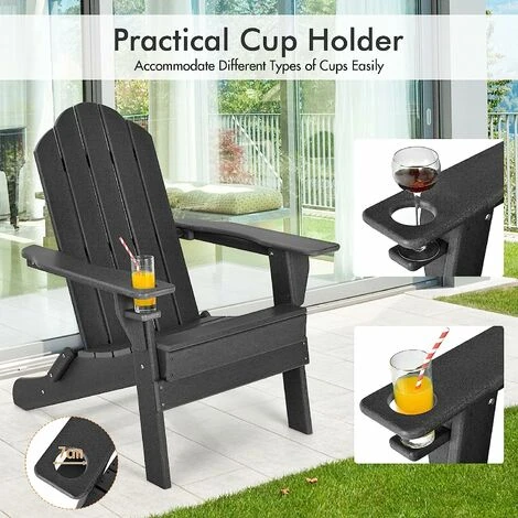 Folding Adirondack Chair, Weather Resistant Patio Chair With Built-in Cup Holder, Outdoor Armchair Lounger For Fire Pit, Patio, Garden, Backyard (Black, Folding) - Image 3
