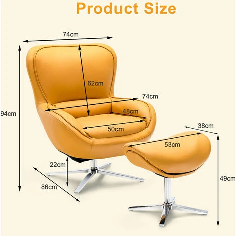 360¡ãSwivel Lounge Chair And Footstool Set,86D X 74W X 94H Cm ,Modern Upholstered Rocking Recliner Chair With Ottoman, Occasional Leisure Accent Armchair For Living Room, Bedroom And Office (Yellow) - Image 3
