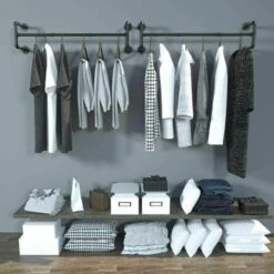 Industrial Pipe Clothes Bar Rack,109cm Wall Mounted 3 Sections Detachable Retro Metal Garment Hanging Storage Rail