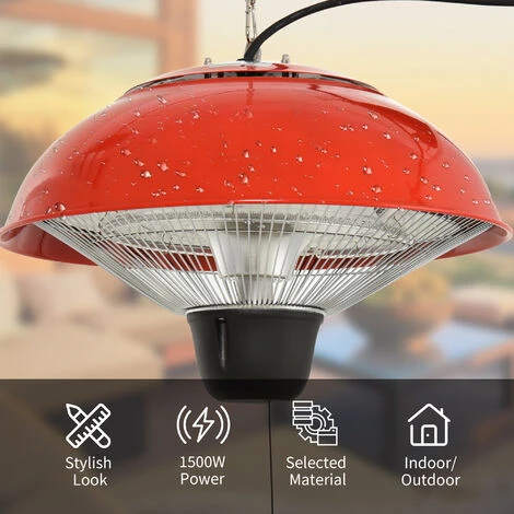 Outsunny Patio Heater 1500W Electric Aluminium Ceiling Hanging Garden Light Lamp - Image 5
