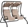 Outsunny Canopy Swing 2 Separate Relax Chairs W/ Removable Canopy Beige