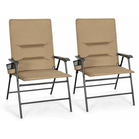 2PCS Padded Folding Chair Portable Camping Chair Outdoor Garden Dining Chair