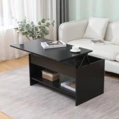 HMD FURNITURE Lift Up Top Coffee Table With Bottom Storage Shelf And Hidden Drawer Living Room Furniture,Black,85x50x45cm(WxDxH)
