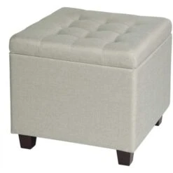 WOLTU Storage Box Ottoman Stools Upholstered Footstools Square Pouffe Cover Cream