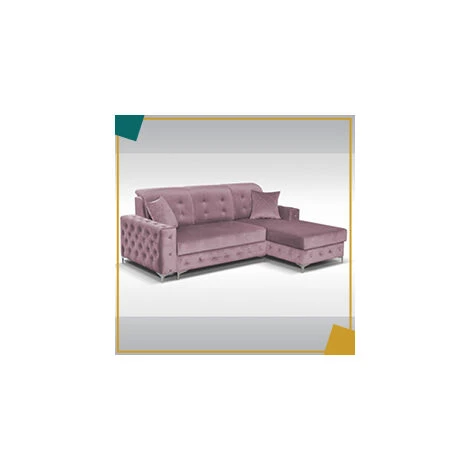Verso Small Plush Velvet L-Shape Right-Hand Corner Sofa Bed - Pink - Image 2