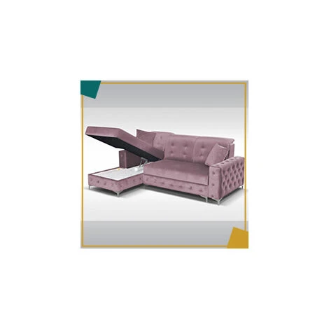 Verso Small Plush Velvet L-Shape Right-Hand Corner Sofa Bed - Pink - Image 3