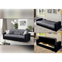 Chicago 3 Seater Ottoman Storage Sofa Bed With Cushions - Grey