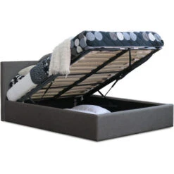 4ft Small Double Grey Fabric Ottoman Storage Bed