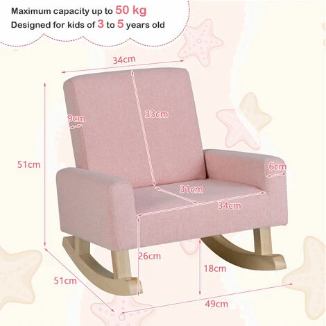 Kids Rocking Chair Children Armchair Linen Upholstered Sofa W/ Solid Wood Legs - Image 2