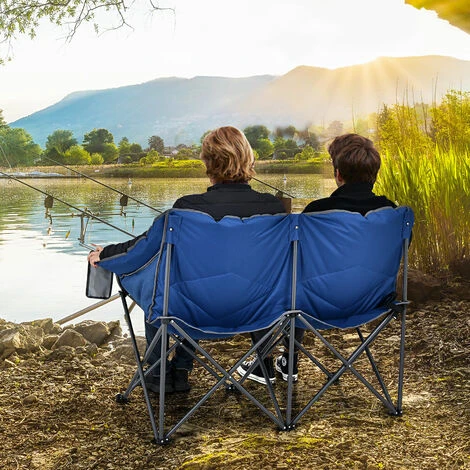 Outdoor Double Camping Chair Folding Loveseat Lawn Chair 2-Person Fishing Seat - Image 2