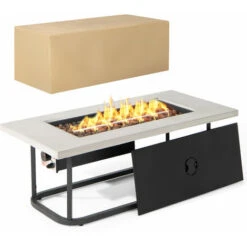 16 KW Propane Fire Pit Table Rectangular Outdoor Gas Fire Pit Stainless Steel