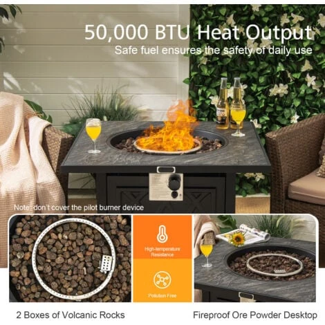 50000BTU Square Propane Firepit W/High-temp Resistant Tabletop Gas FirePit Table - Image 4