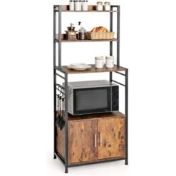 4-Tier Kitchen Baker’s Rack Industrial Storage Shelf Microwave Stand W/ 2 Doors