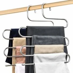 2 Pieces Stainless Steel Trouser Hanger, 5-Layer S-Type Trouser Hanger, Multi-Purpose Hanger For Pants, Dresses, Ties, Towels