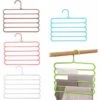 5 Pieces Jeans Hanger, Pants Hangers, Trouser Hangers, 5-Layer Non-Slip Space-Saving PP Plastic Hangers For Pants, Scarves, Ties, Towels (5 Colors)