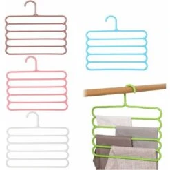 5 Pieces Jeans Hanger, Pants Hangers, Trouser Hangers, 5-Layer Non-Slip Space-Saving PP Plastic Hangers For Pants, Scarves, Ties, Towels (5 Colors)