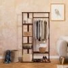 6 Tier Ladder Strong Wooden Clothes Rail Garment Rack With Top Rod Hanging Shelf