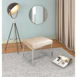 Hallowood Furniture Finley Bedroom Fabric Dressing Table Stool - Brown Velvet Foot Stool With Chrome Legs For Bedroom, Living Room And Hallway