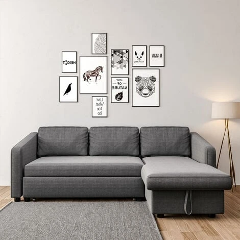 Livingandhome Dark Grey Corner Sofa Bed 3 Seater Sofa With Storage