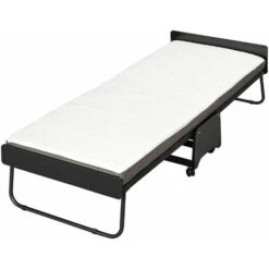 HOMCOM Folding Bed With Mattress, Portable Guest Bed With Memory Foam And Wheels