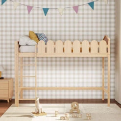Livingandhome Pine Wood Loft Bed For Kids Room With Fence Rails