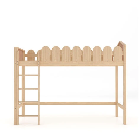 Livingandhome Pine Wood Loft Bed For Kids Room With Fence Rails - Image 3