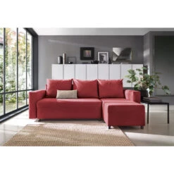 Oslo Corner Sofa Bed In Red - Right Facing - Color Red