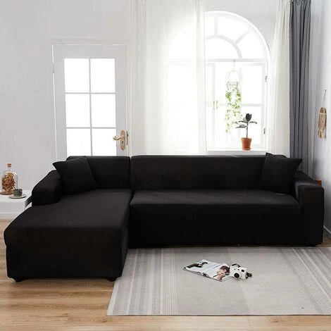 Solid Color All-inclusive Waterproof Sofa Cover, Stretch Fabric, Black, 145-185cm