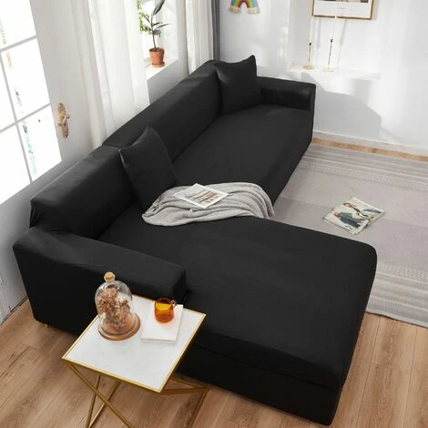 Solid Color All-inclusive Waterproof Sofa Cover, Stretch Fabric, Black, 145-185cm - Image 2