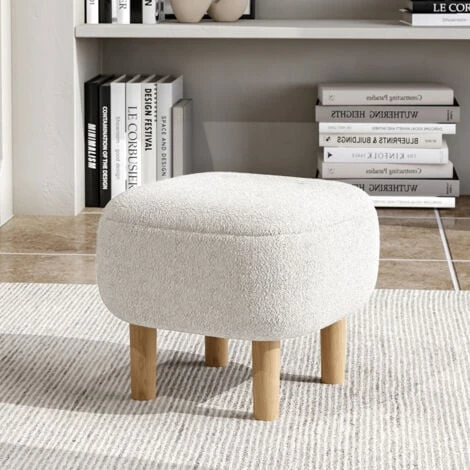 Livingandhome Beige Footstool Pouffe Stool With Wooden Legs