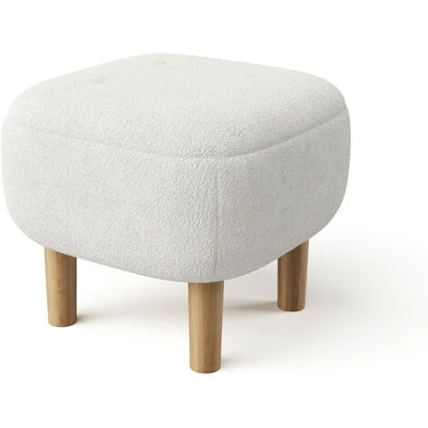 Livingandhome Beige Footstool Pouffe Stool With Wooden Legs - Image 4