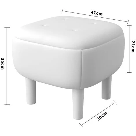 Livingandhome Beige Footstool Pouffe Stool With Wooden Legs - Image 5