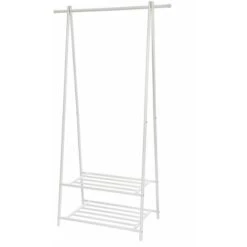 Songmics Metal Coat Rack Clothes Stand With 2-tier Clothes Shoe Hat Rack Entryway Organizer Cream HSR05W