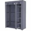 Songmics Double Canvas Wardrobe Cupboard Clothes Hanging Rail Storage Shelves Gray 175 X 110 X 45cm LSF007G