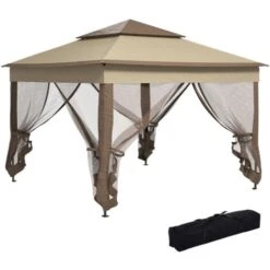 Outsunny Garden Folding Tent Heavy Duty Pop Up Gazebo Outdoor For Party Khaki