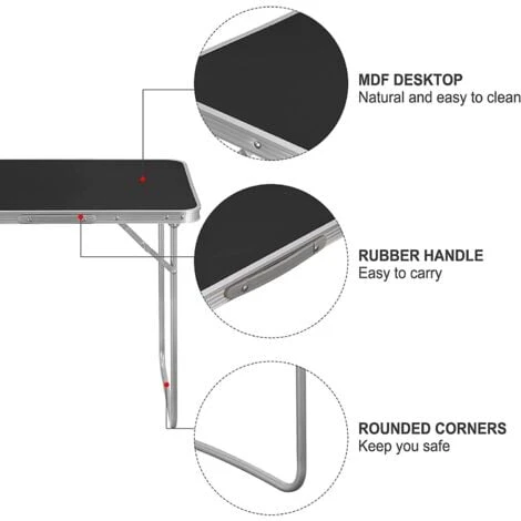 WOLTU Portable Folding Table Camping Outdoor Garden Picnic Festival Fishing BBQ Black - Image 4