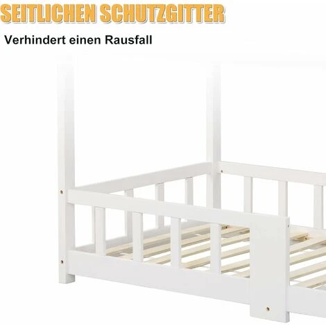 Children's Bed 90 X 200 Cm, Pine Wood Children's Bed, With Blackboard, Slatted Frame, Fall Protection, Made Of Pine Wood (without Mattress) - Image 4