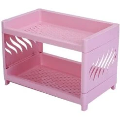 Double-Layer Desktop Storage Rack, Foldable Office Stationery Storage Rack, Storage Rack Pink