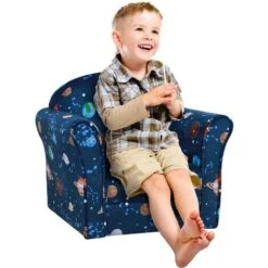HOMCOM Kids Mini Armchair, Planet-Themed Chair W/ Wooden Frame, Non-Slip Feet