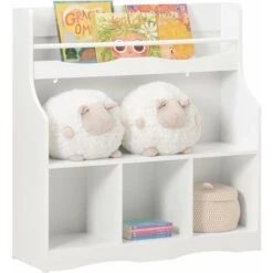 SoBuy Children Kids Bookcase Book Shelf Toy Shelf Storage Display Shelf With 1 Shelf And 4 Storage Compartments,KMB57-W