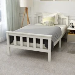 190 X 90 Cm Single Bed White 3ft Solid Pine Wooden Bed Frame For Adults, Kids, Bed Frame