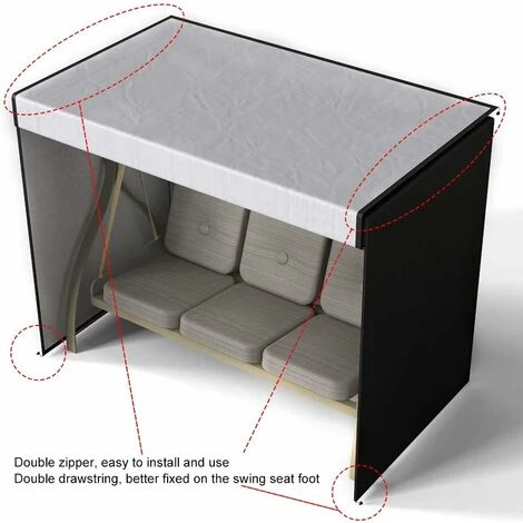 3 Seater Garden Swing Waterproof Cover 210D Oxford Cloth Anti-UV Sunshade Cover Outdoor 220125170cm - Image 5