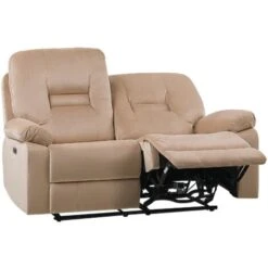 Modern Velvet Recliner Sofa Electric Reclining LED Padded 2 Seater Beige Bergen