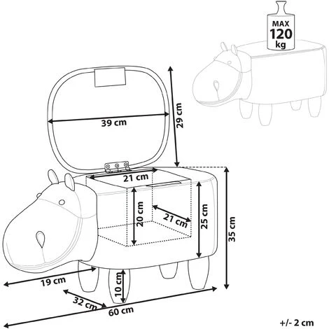 Modern Faux Leather Stool Light Blue Upholstery Storage Solid Wood Animal Hippo - Image 3