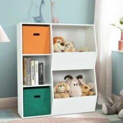 Kids Toy Storage Cabinet Modern Toys And Books Storage Organizer With 2 Baskets