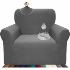 Stretch Sofa Cover, Waterproof And Scratch Resistant Furniture Leg For 1 Seater Sofa Elegant Pattern With Non-Slip Foam Sticks (1 Seater Sofa, Light Grey)