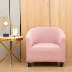 Bathtub Chair Cover Stretch Jacquard Furniture Cover / Machine Washable Removable Armchair Slipcover (Pink)