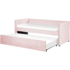 Trundle Bed Light Pink Glam Velvet Upholstery Slats EU Single Troyes